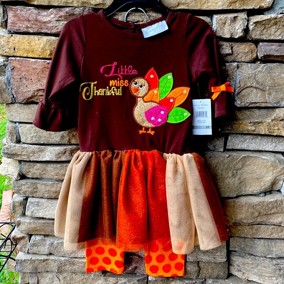 NWT Emily Rose 2 Piece Girls Thanksgiving Outfit Top-Dress and Pants - Picture 3 of 12